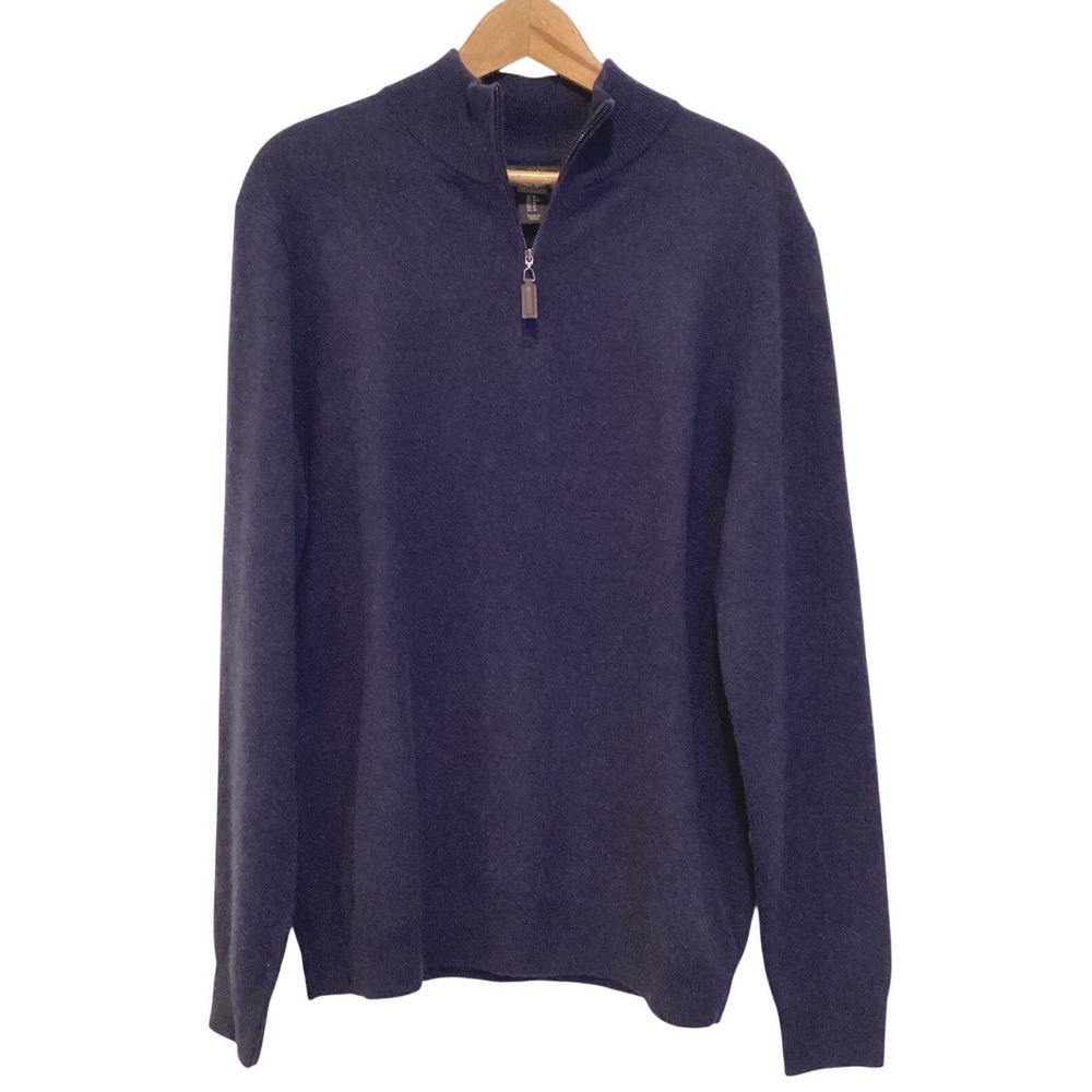 Christian Lacroix‎ Mens Navy Blue 100% 2-Ply Cashmere Quarter Zip Sweater Size M
